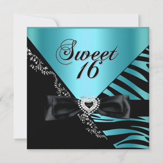 Sweet Sixteen Sweet 16 Zebra Blue Black Kaart (Voorkant)