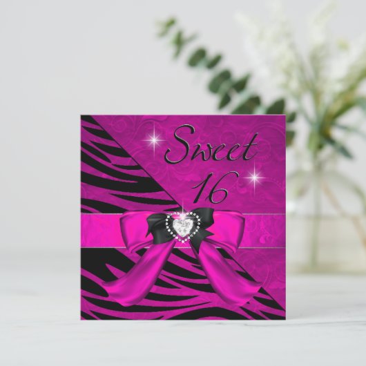 Sweet Sixteen Sweet 16 Zebra Hot Pink Black Kaart (Staand voorkant)