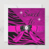 Sweet Sixteen Sweet 16 Zebra Hot Pink Black Kaart (Voorkant)