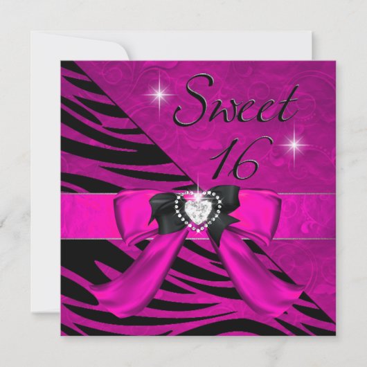 Sweet Sixteen Sweet 16 Zebra Hot Pink Black Kaart (Voorkant)