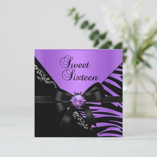 Sweet Sixteen Sweet 16 Zebra Paarse Black Jewel Kaart (Staand voorkant)