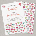 Sweet Sixteen Tea Party Birthday Uitnodiging<br><div class="desc">Cute en modern teacup Sweet Zestien verjaardagsfeestdagen. Pas de naam en de tekst aan om aan uw viering aan te passen. Omgekeerd heeft een overeenkomend theebekerpatroon. Originele kunst van Nic Squirrell.</div>