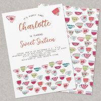 Sweet Sixteen Tea Party Birthday Uitnodiging