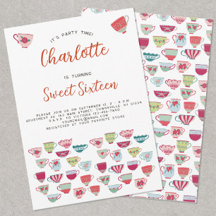 Sweet Sixteen Tea Party Birthday Uitnodiging