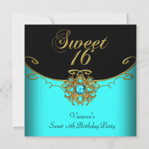 Sweet Sixteen Teal Goud Zwart Sweet 16 Kaart