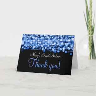Sweet Sixteen Thank You Party Sparkles Blue Bedankkaart