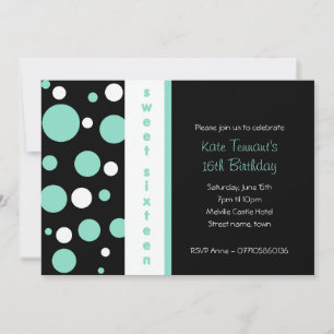 Sweet Sixteen Turquoise & Black Party Invitation Kaart