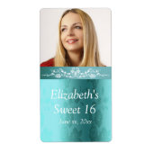 Sweet Sixteen, Turquoise Damast, Op Maat Etiket (Voorkant)