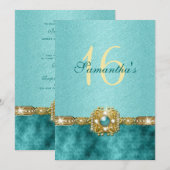 "sweet sixteen" turquoise goud 16 verjaardag kaart (Voorkant / Achterkant)