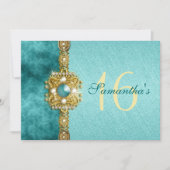 "sweet sixteen" turquoise goud 16 verjaardag kaart (Voorkant)