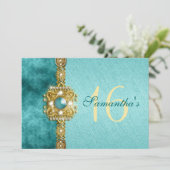 "sweet sixteen" turquoise goud 16 verjaardag kaart (Staand voorkant)