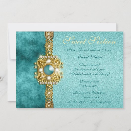 "sweet sixteen" turquoise goud 16 verjaardag kaart (Achterkant)