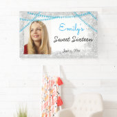 Sweet Sixteen, turquoise, strijklichten, glitter, Spandoek (Insitu)