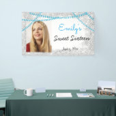 Sweet Sixteen, turquoise, strijklichten, glitter, Spandoek (Beurs)