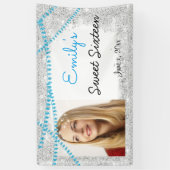 Sweet Sixteen, turquoise, strijklichten, glitter, Spandoek (Verticaal)