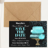 SWEET SIXTEEN TURQUOISE WATERVERF CAKE VERJAARDAG SAVE THE DATE