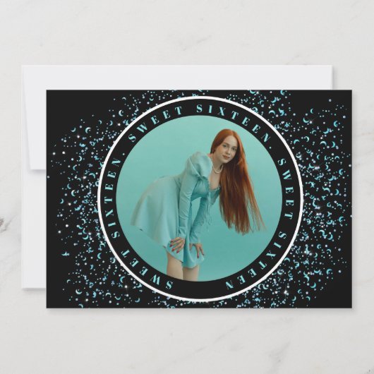 SWEET SIXTEEN TURQUOISE WATERVERF CAKE VERJAARDAG SAVE THE DATE (Achterkant)