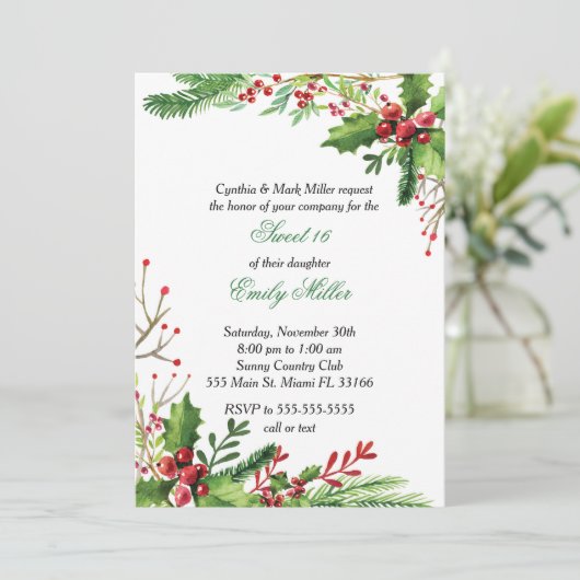 Sweet Sixteen Uitnodiging Botanische Waterverf (Staand voorkant)