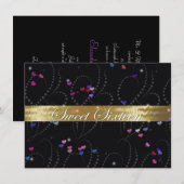 Sweet Sixteen Uitnodiging, Elegant Black & Gold Kaart (Voorkant / Achterkant)