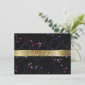 Sweet Sixteen Uitnodiging, Elegant Black & Gold Kaart (Staand voorkant)