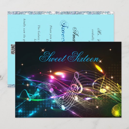 Sweet Sixteen Uitnodiging Neon Glow Lichten (Voorkant / Achterkant)