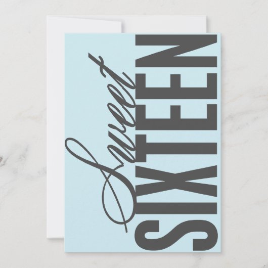 Sweet Sixteen | Uitnodiging om een blauwe verjaard (Voorkant)