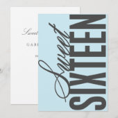 Sweet Sixteen | Uitnodiging om een blauwe verjaard (Voorkant / Achterkant)