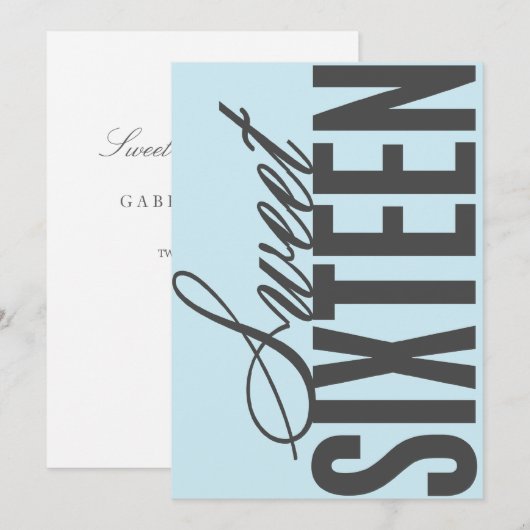 Sweet Sixteen | Uitnodiging om een blauwe verjaard (Voorkant / Achterkant)