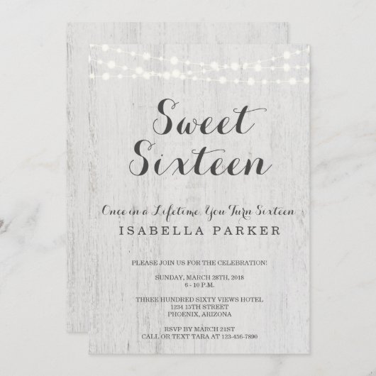 Sweet Sixteen-uitnodiging | Rustic Romantic Kaart (Voorkant / Achterkant)