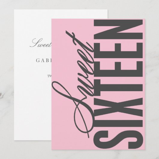 Sweet Sixteen | uitnodiging van de roze Birthday P (Voorkant / Achterkant)
