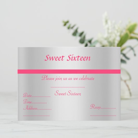 Sweet sixteen-uitnodiging zilver kaart (Staand voorkant)