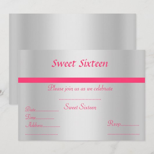 Sweet sixteen-uitnodiging zilver kaart (Voorkant / Achterkant)