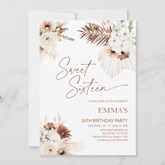 Sweet Sixteen Verjaardag Uitnodiging 16e Verjaarda (Voorkant)