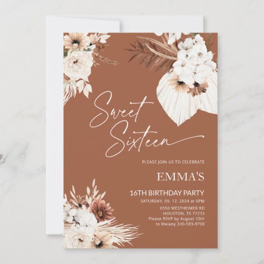 Sweet Sixteen Verjaardag Uitnodiging 16e Verjaarda (Voorkant)