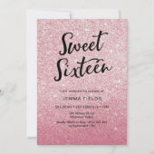 Sweet Sixteen Verjaardag Uitnodiging roze glitter (Voorkant)