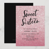 Sweet Sixteen Verjaardag Uitnodiging roze glitter (Voorkant / Achterkant)