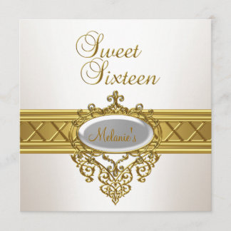 Sweet Sixteen Verjaardagsfeest Elegant Wit Goud Kaart