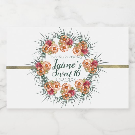 Sweet Sixteen Waterverf Floral Peach Green Voedselcontainer Etiket (Enkel label)