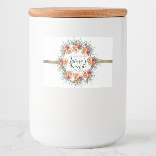 Sweet Sixteen Waterverf Floral Peach Green Voedselcontainer Etiket (Voorkant)