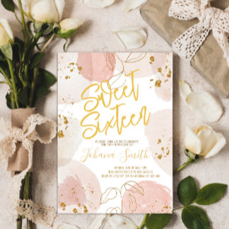 Sweet Sixteen Waterverf roze gouddag Kaart