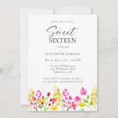 Sweet Sixteen Wildflower Waterverf Script Floral Kaart (Voorkant)