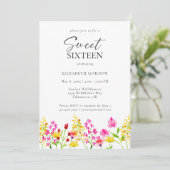 Sweet Sixteen Wildflower Waterverf Script Floral Kaart (Staand voorkant)