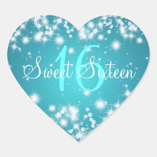 Sweet Sixteen Winter Sparkle Blauw Hart Sticker (Voorkant)