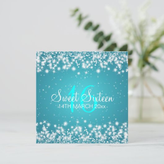 Sweet Sixteen Winter Sparkle Blue Kaart (Staand voorkant)
