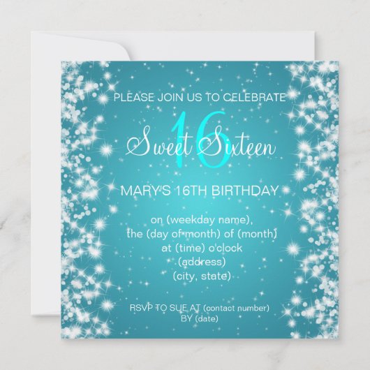 Sweet Sixteen Winter Sparkle Blue Kaart (Achterkant)