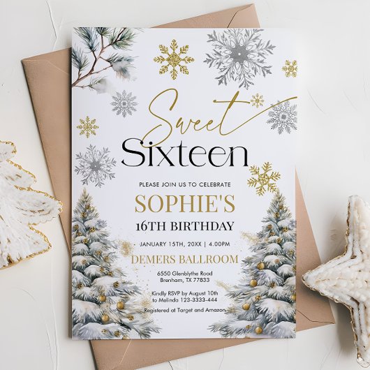 Sweet Sixteen Winter Verjaardag Uitnodiging