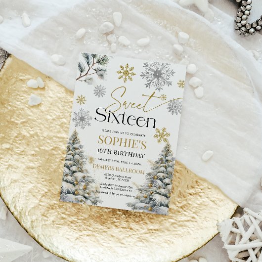 Sweet Sixteen Winter Verjaardag Uitnodiging