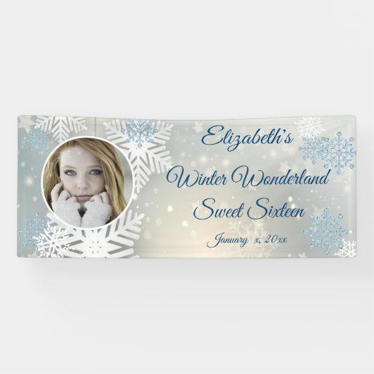 Sweet Sixteen, Winter Wonderland, Sneeuwvlokken, Spandoek (Horizontaal)
