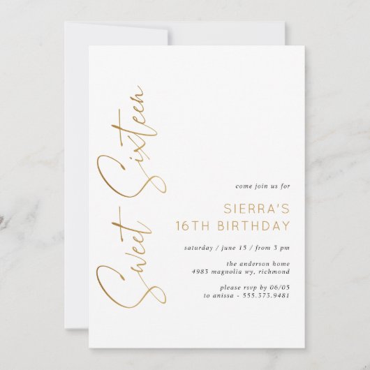 Sweet Sixteen Wit en Goud Script 16e verjaardag Kaart (Voorkant)