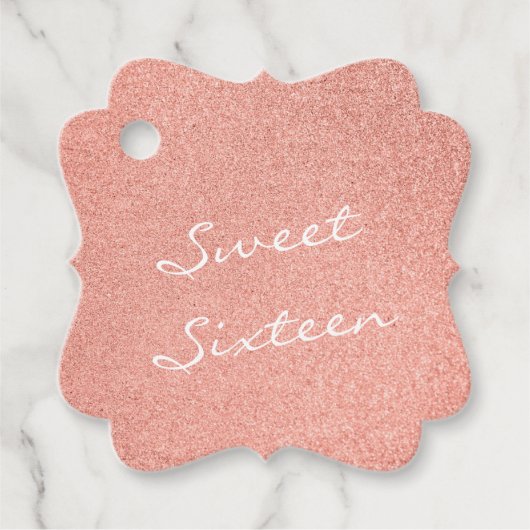 Sweet Sixteen Wit Handschrift op Roos Gold Bedankjes Labels (Voorkant)